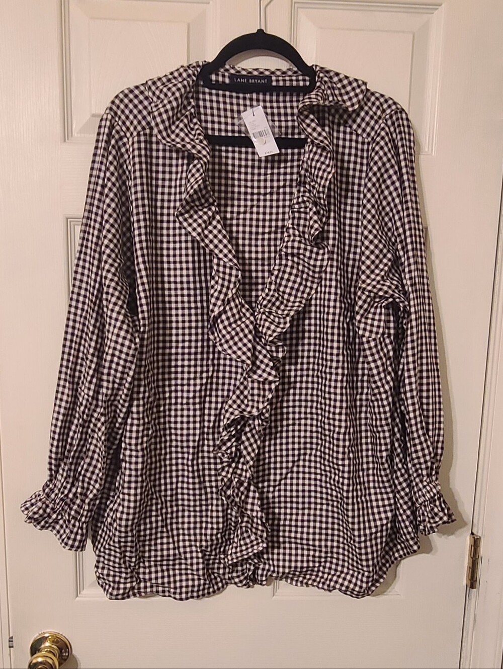 Lane Bryant Black & White Gingham Ruffle Blouse